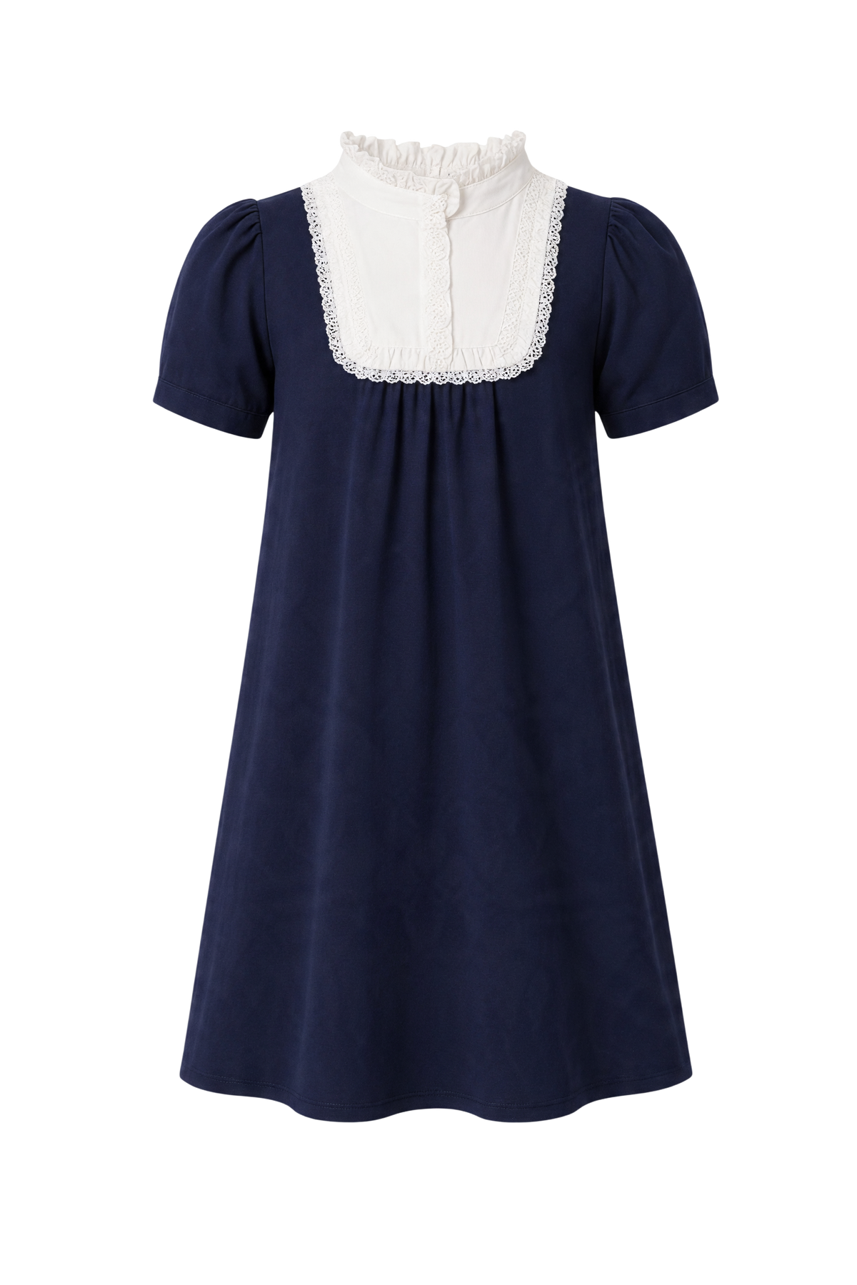 Blue dress with white front detail - product view