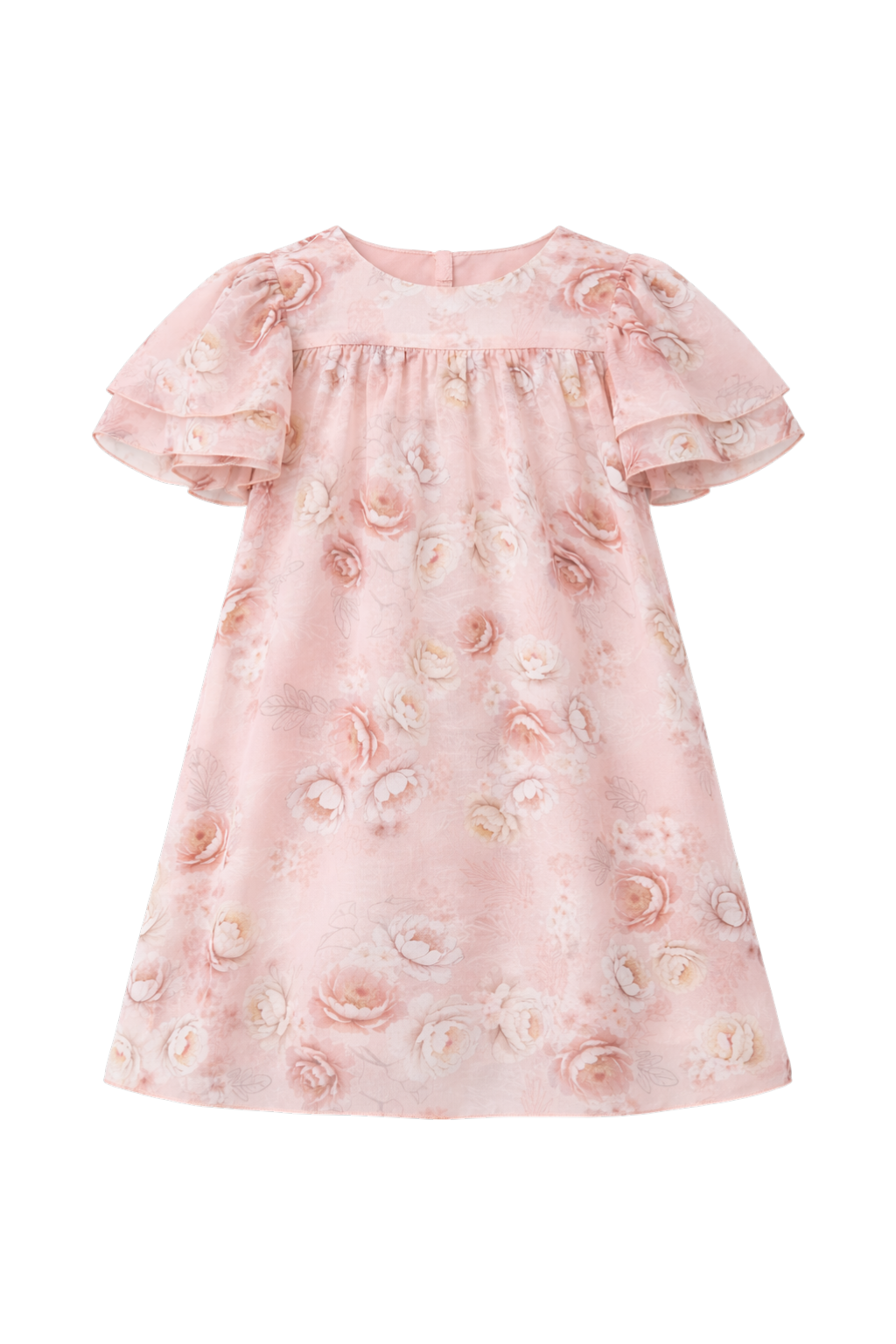 فستان أطفال زهري من الشيفون بأكمام جميلة مع سروال داخلي متناسق