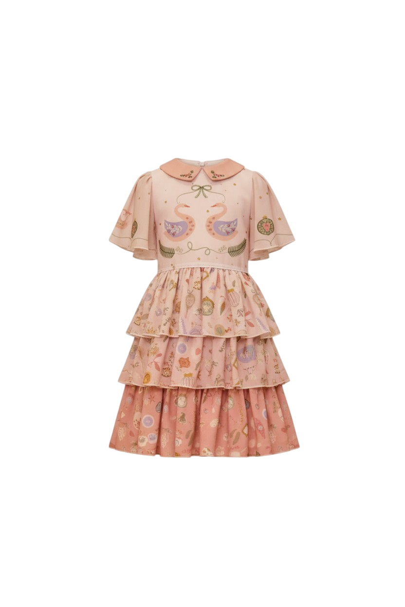White and pink ombré Christmas dress with hand-embellishments