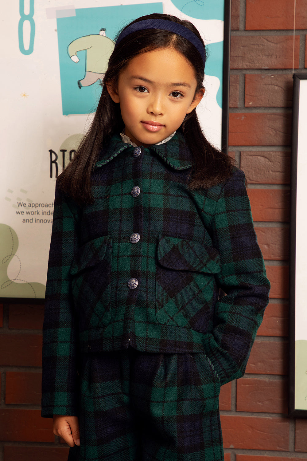 Green and blue tartan wool jacket