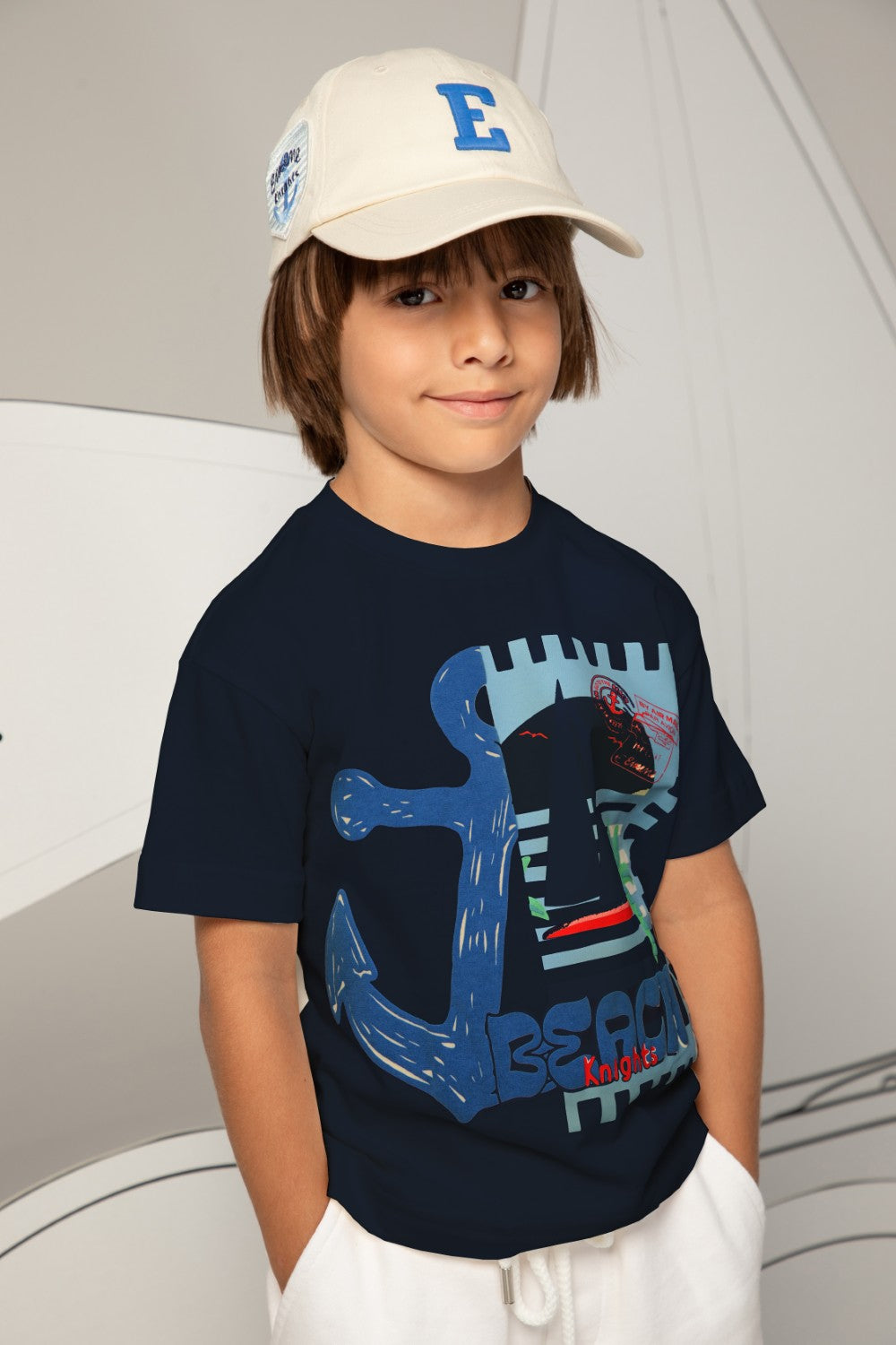 Navy t-shirt with anchor and a post card print