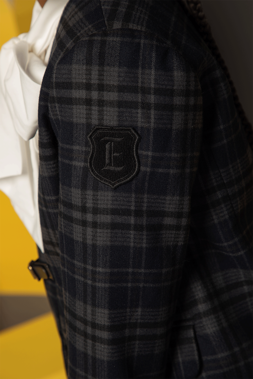 Checked blazer with belt