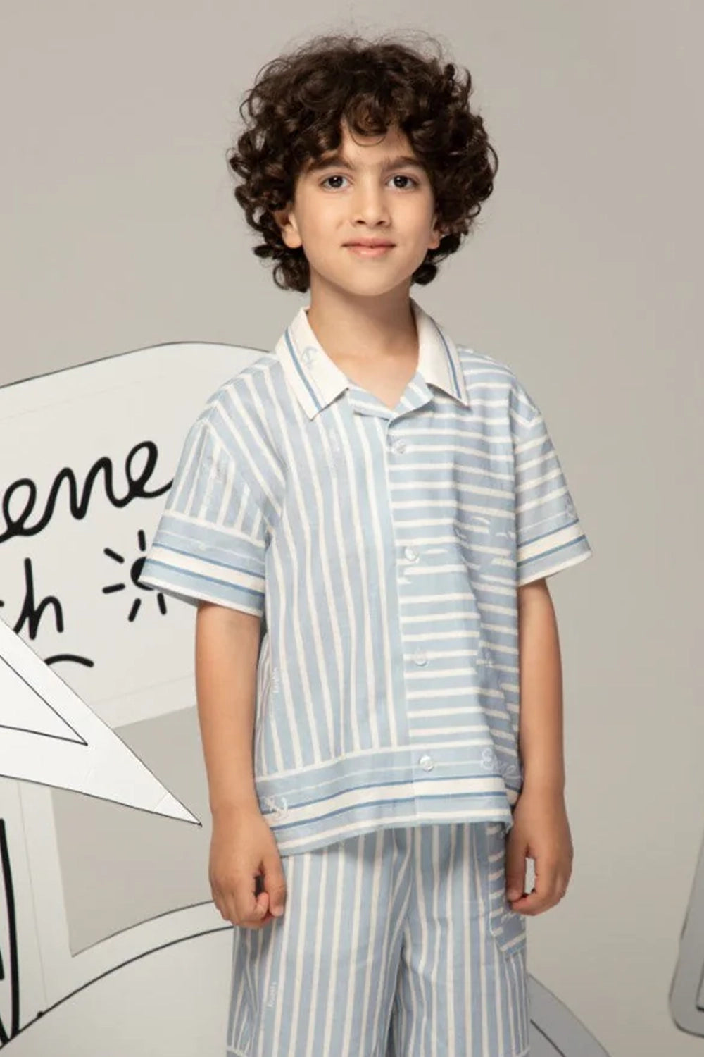 Striped linen shirt with a classic collar and short sleeves