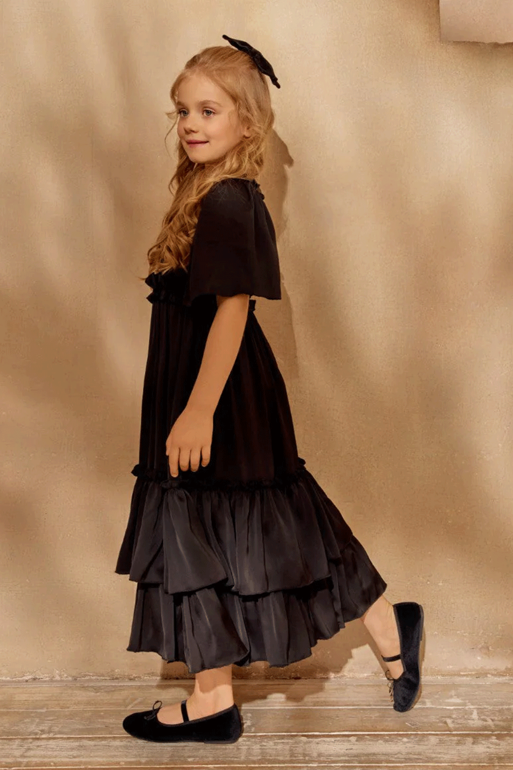Long satin dresses with tiered skirt