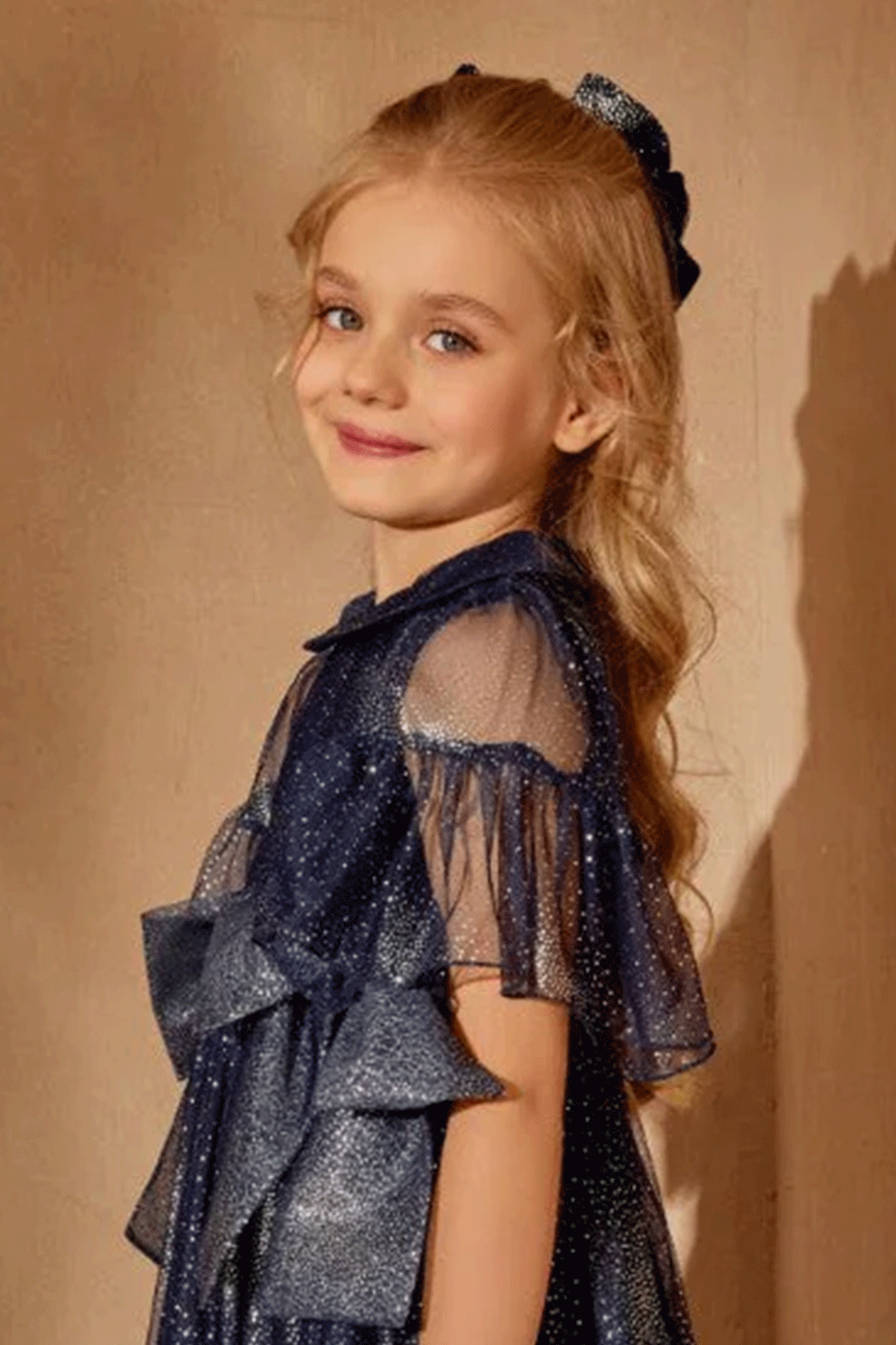 Dark blue and silver hair bow