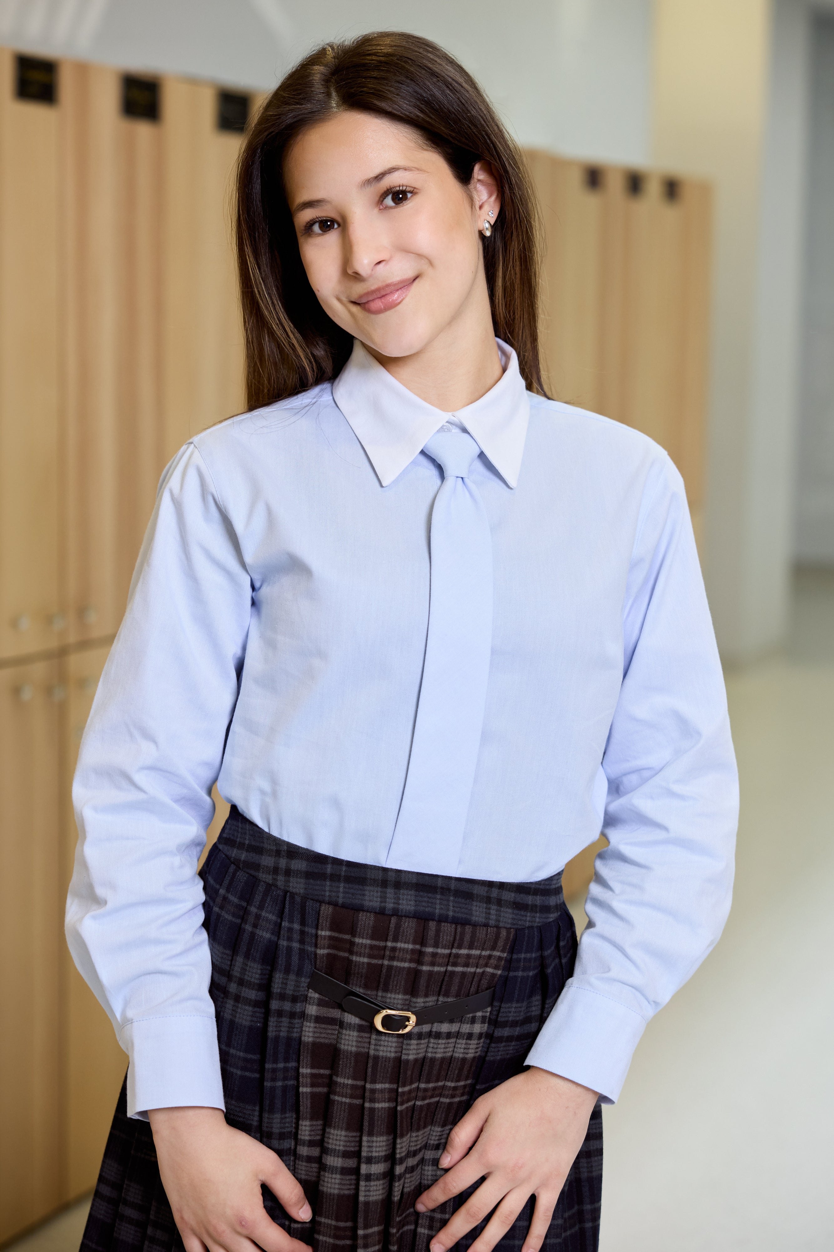 Light blue shirt for teen girls with a matching tie