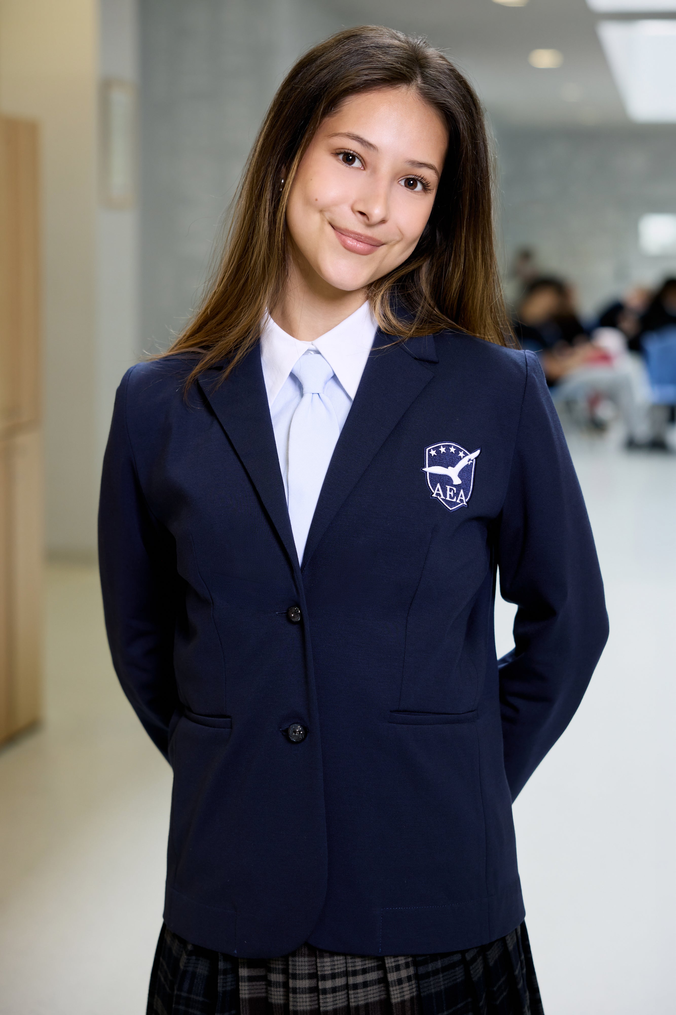 Navy blazer for girls with logo