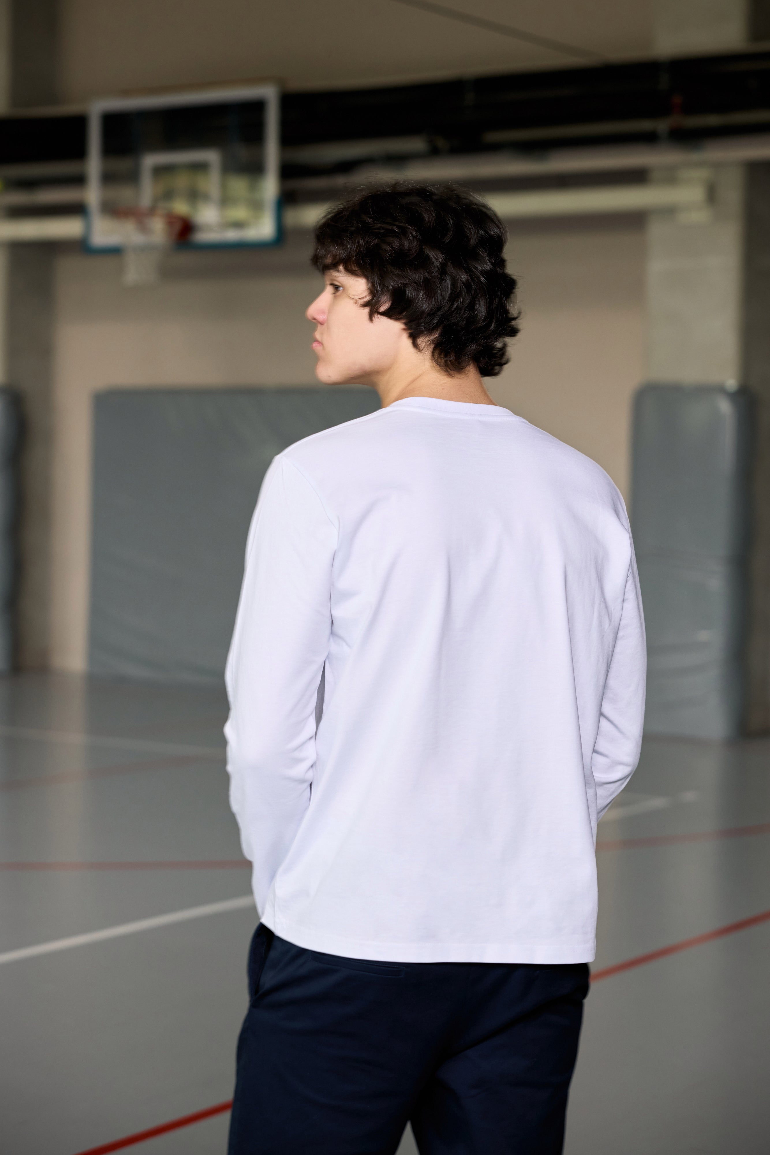 White long sleeve cotton t-shirt for teen boys with logo