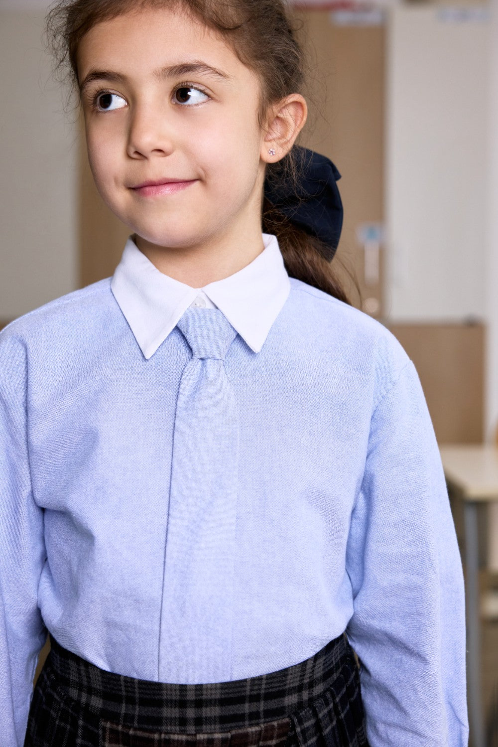 Light blue shirt for little girls with a matching tie