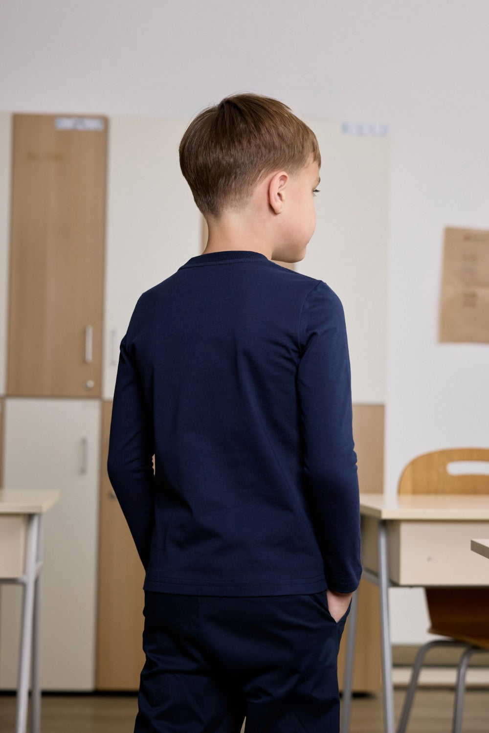 Navy long sleeve cotton t-shirt for little boys with logo