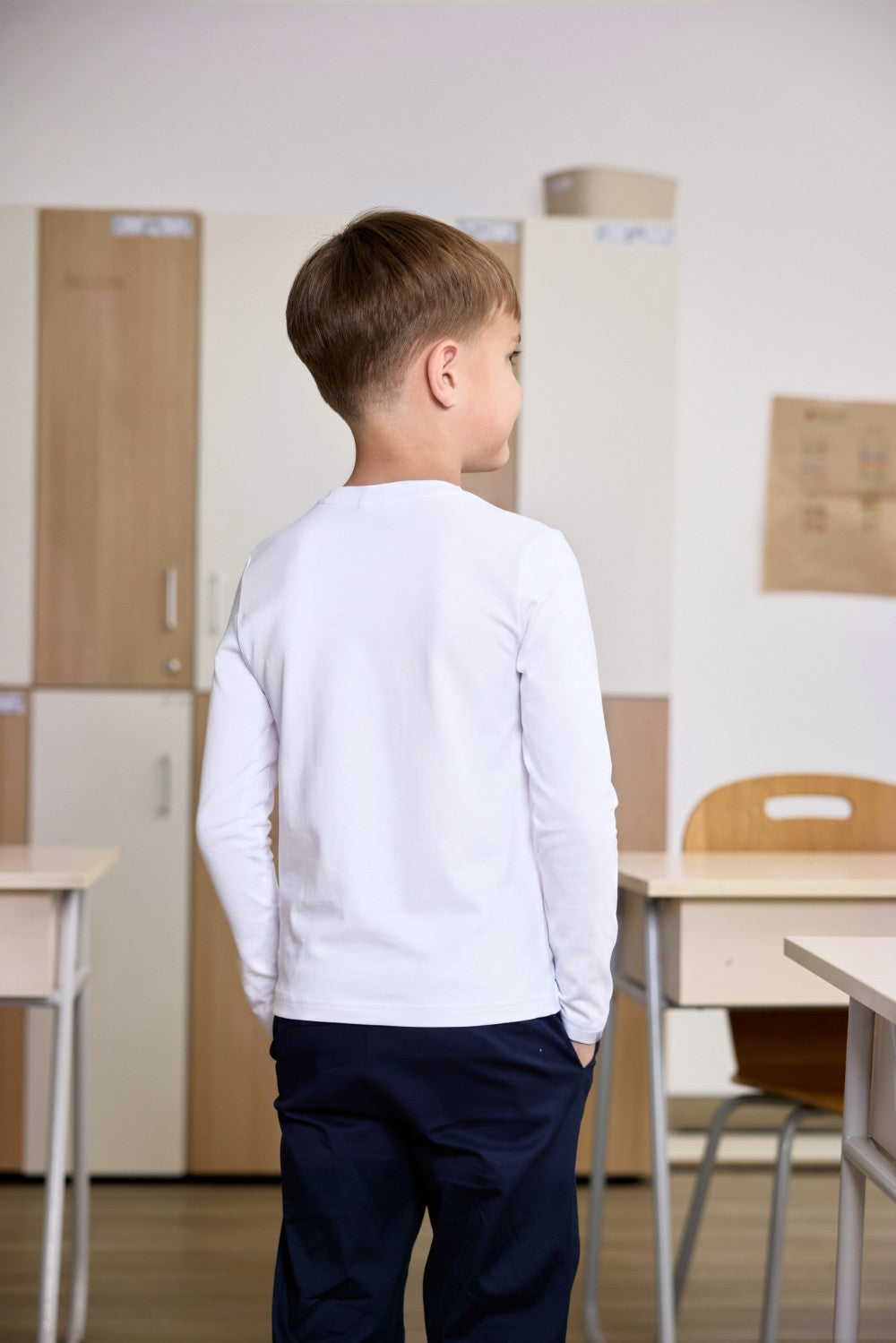 White long sleeve cotton t-shirt for little boys with logo
