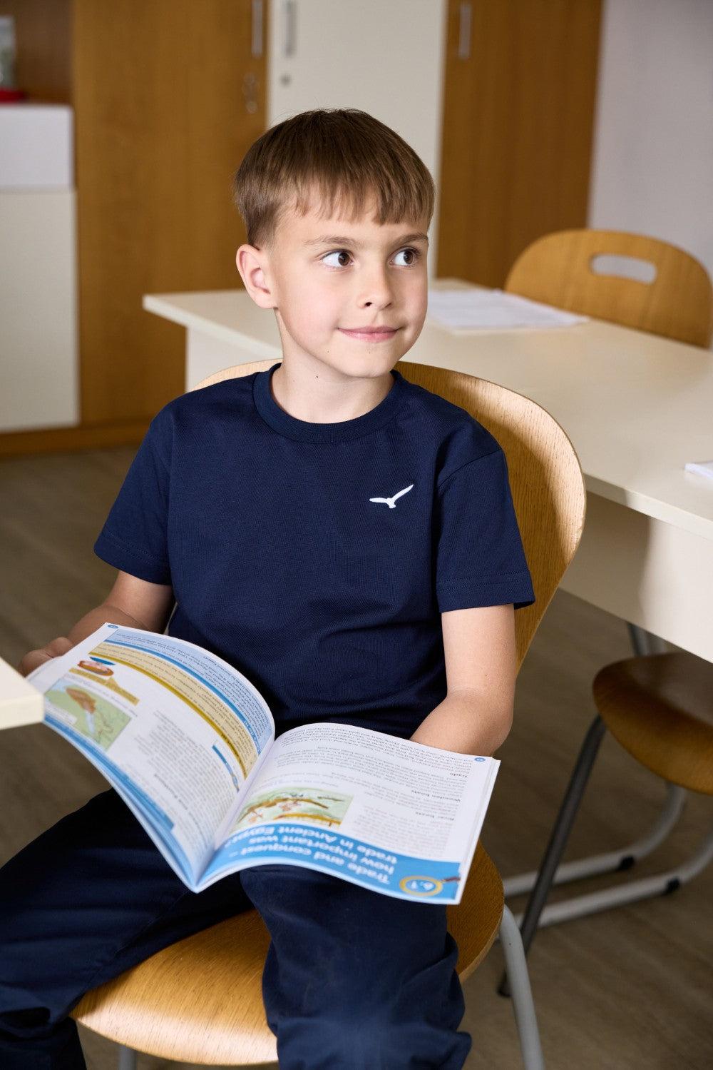 Navy t-shirt for little boys with AEA logo