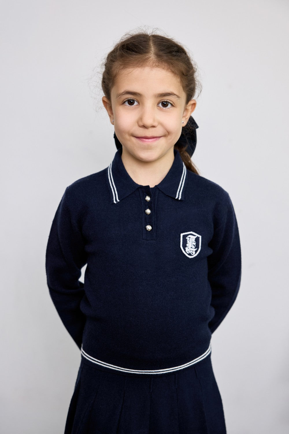 Navy knit skirt set for girls with long sleeves