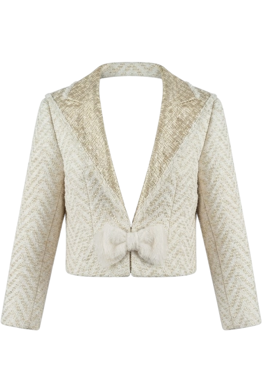 Off-white and gold tweed blazer with bow - product view
