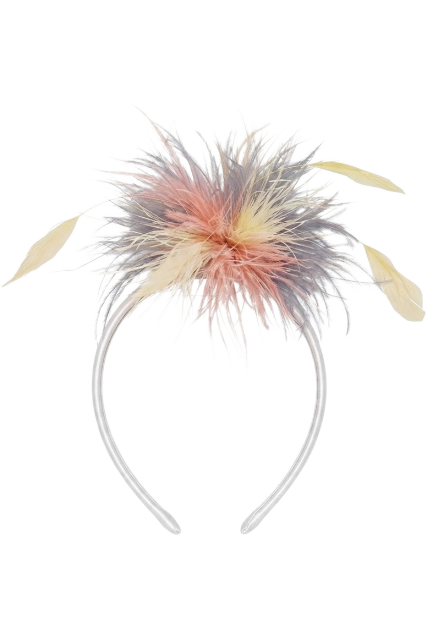 Pink, grey and yellow feathers hairband - product view