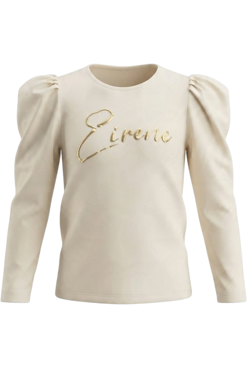 Ivory gold logo t-shirt with puffed sleeves - product view