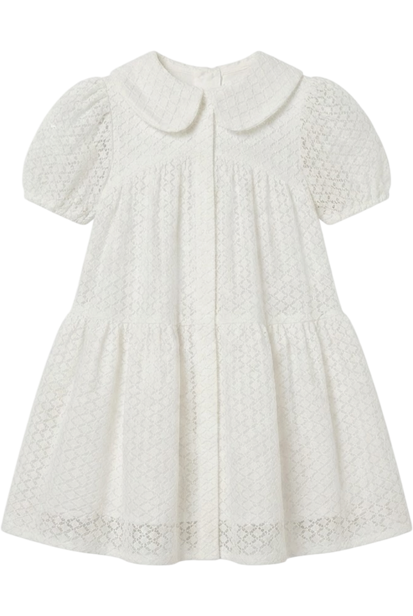 White dots soft lace dress with collar - product view