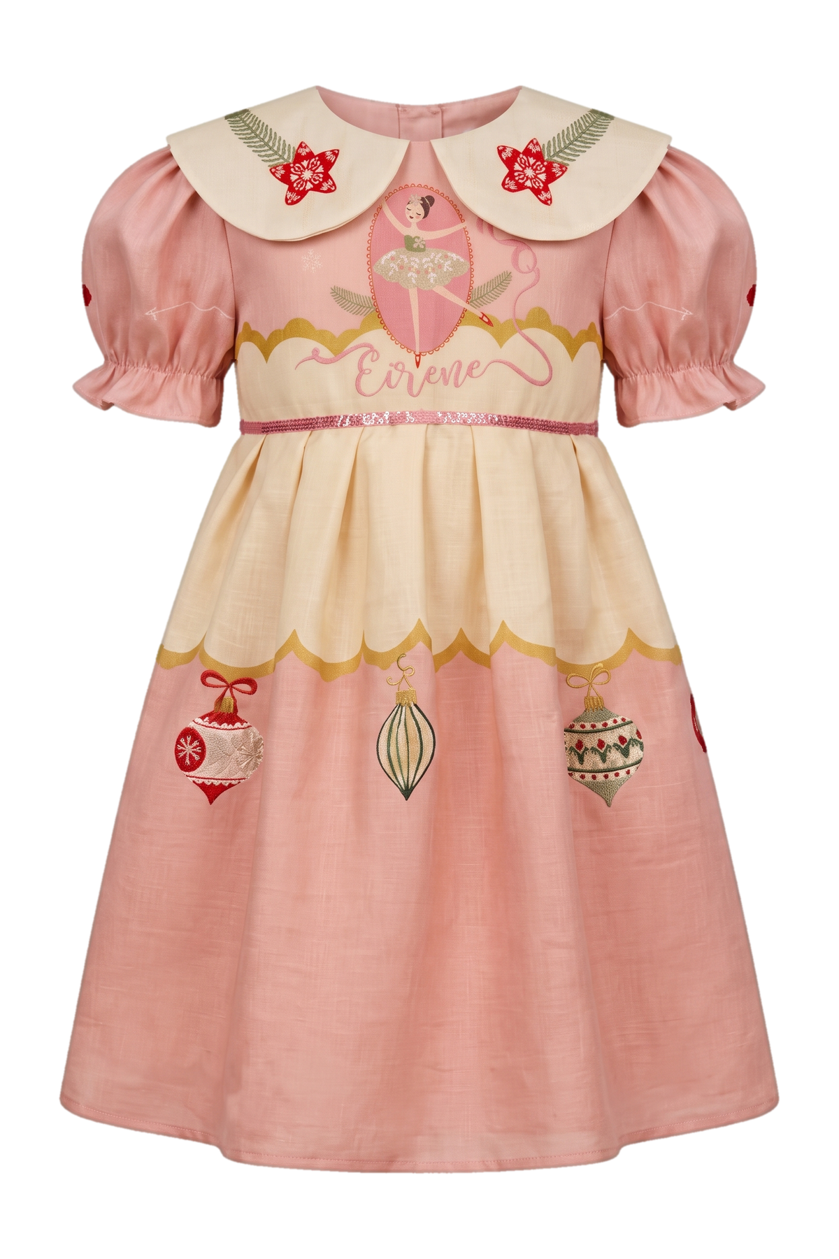 Pink and yellow dress with hand-embellished collar - product view