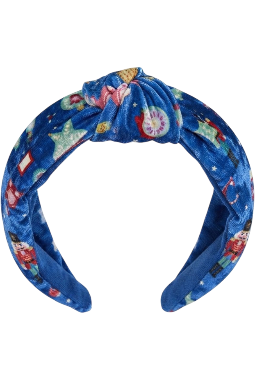 Blue velvet Christmas knot hairband - product view