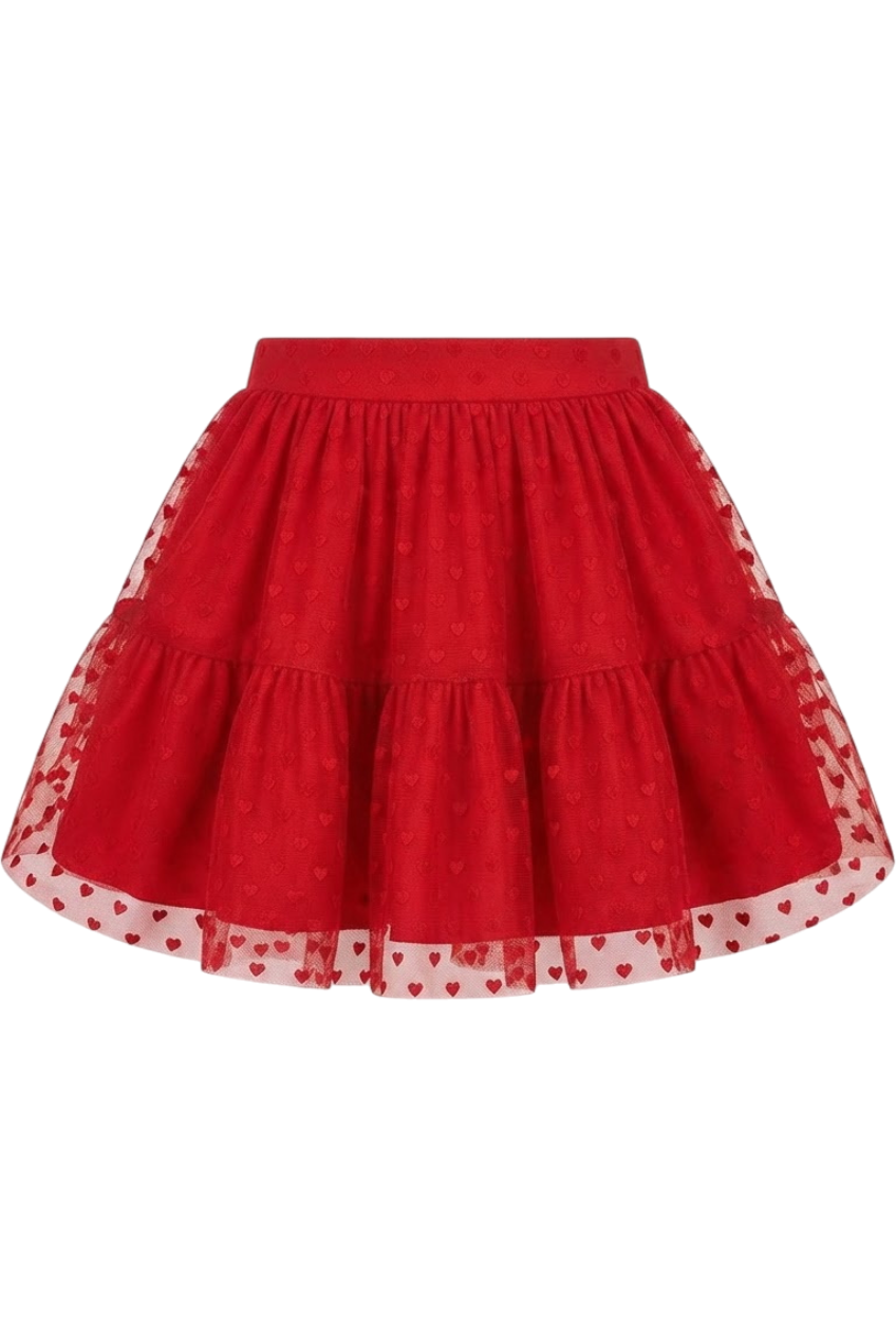 Red tulle skirt with hearts - product view