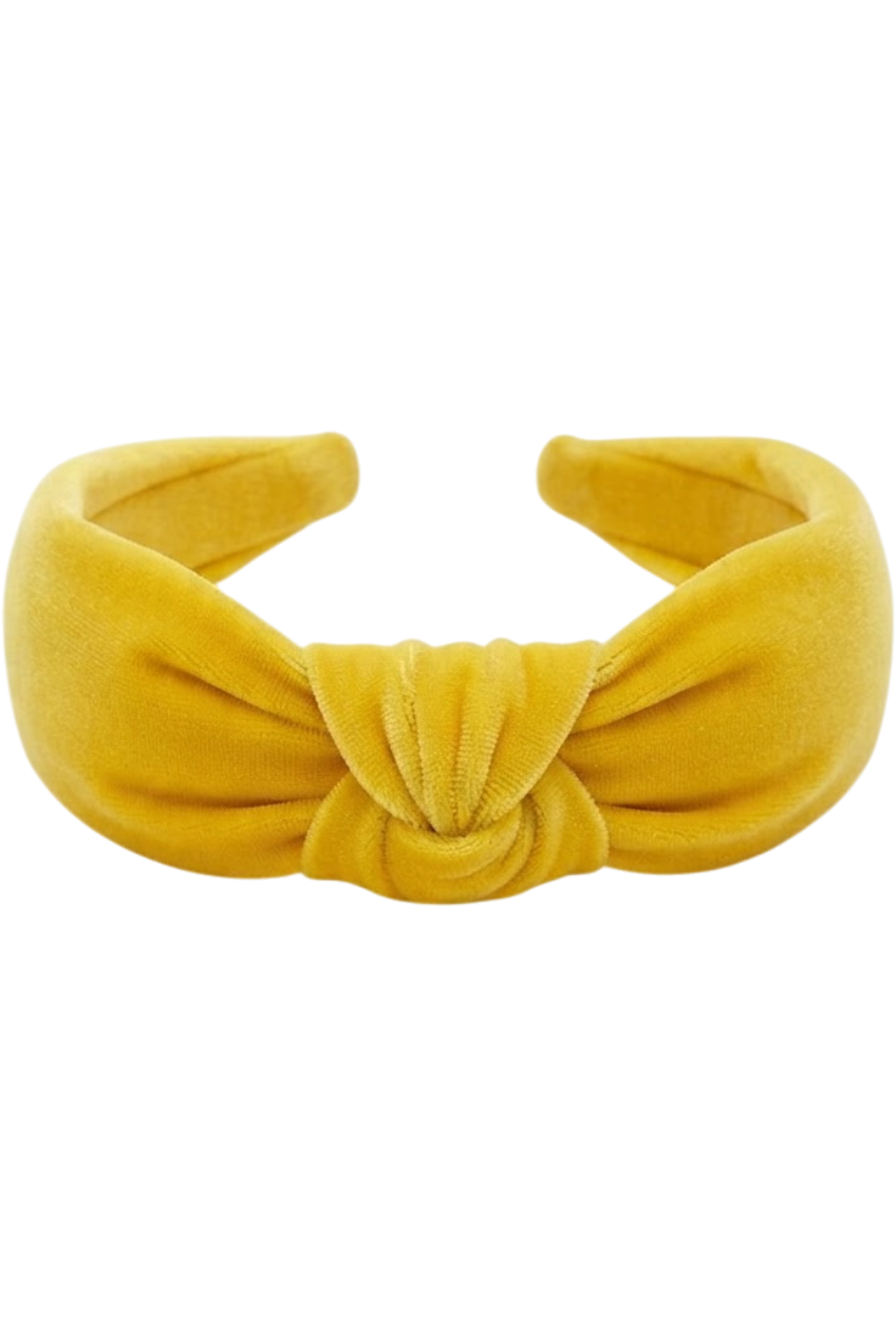 Yellow velvet knot hairband - product view