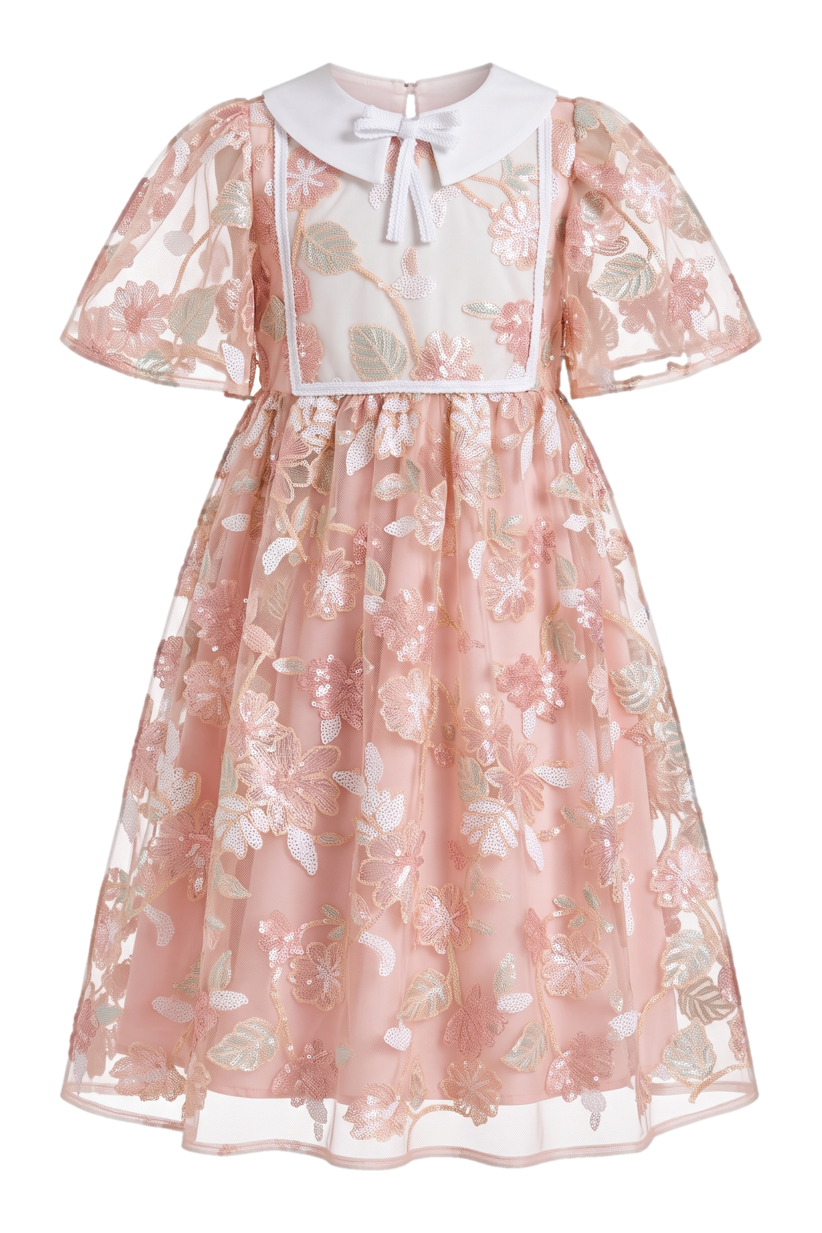 Pink and mint sequin floral dress - product view