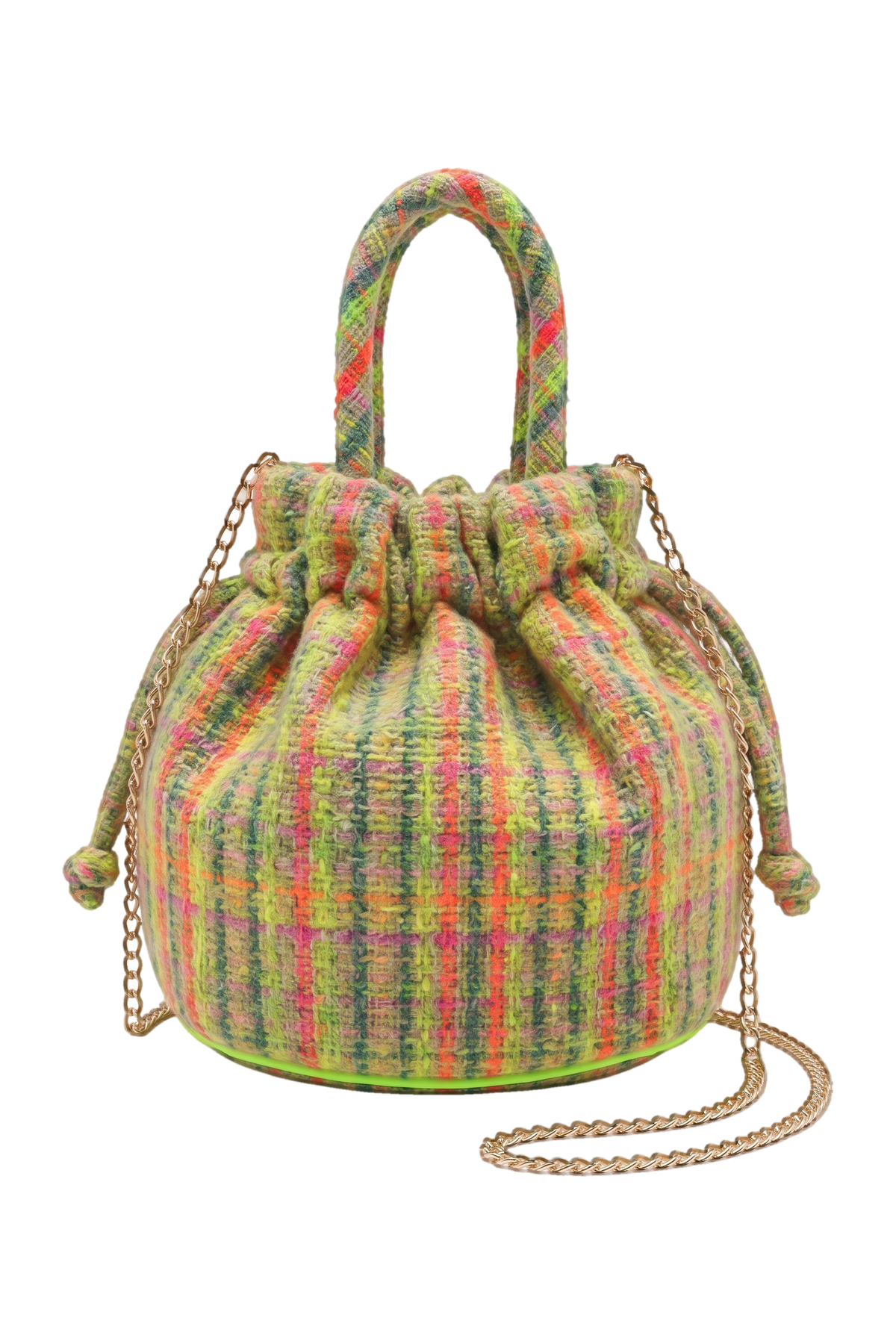 Green, yellow, fuchisa and neon tweed bag - product view