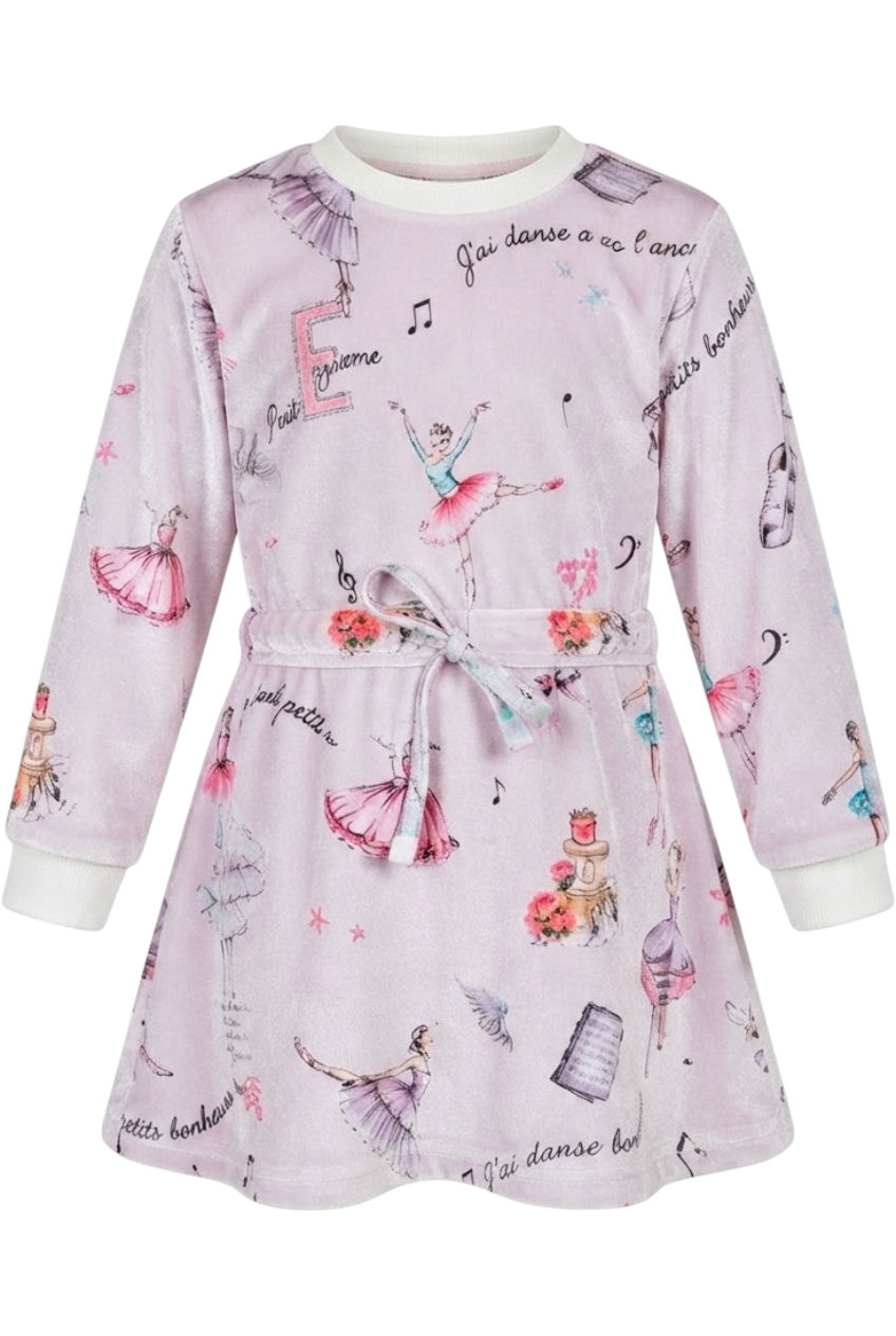 Velvet tunic with ballet print and adjustable waist - product view