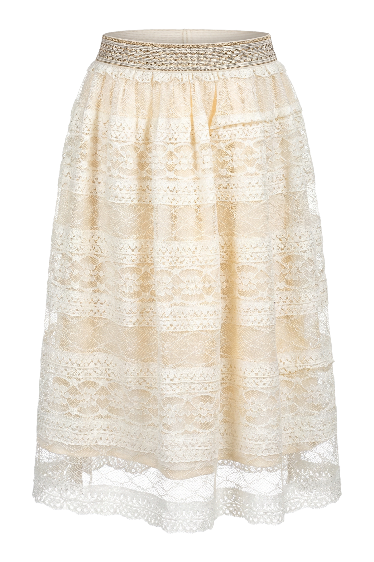 Ecru lace skirt with an elastic waistband - product view