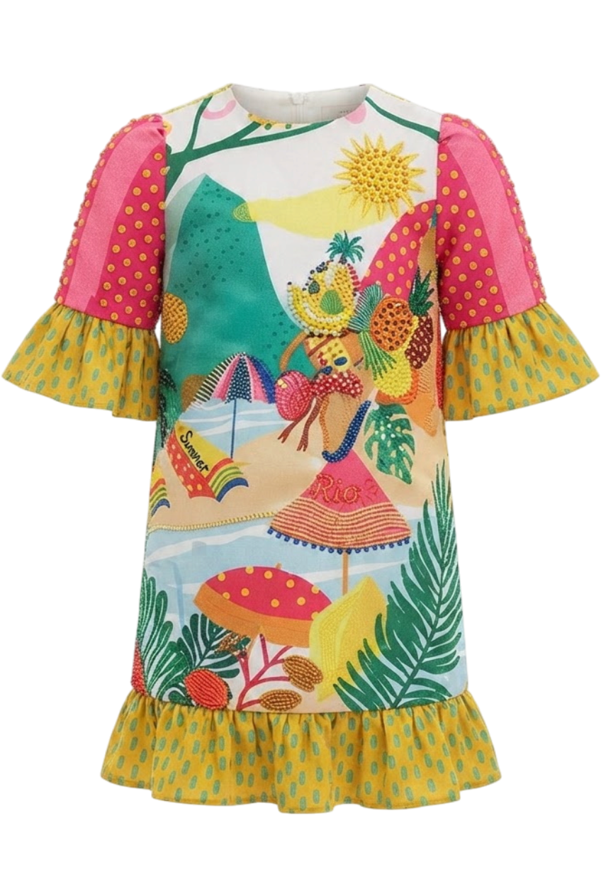 Rio Girl with fruits hand-embellished dress - product view