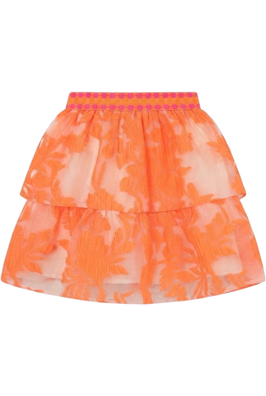 Orange neon floral organza skirt - product view