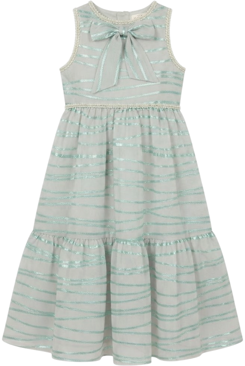 Light gray chiffon dress with mint stripes - product view
