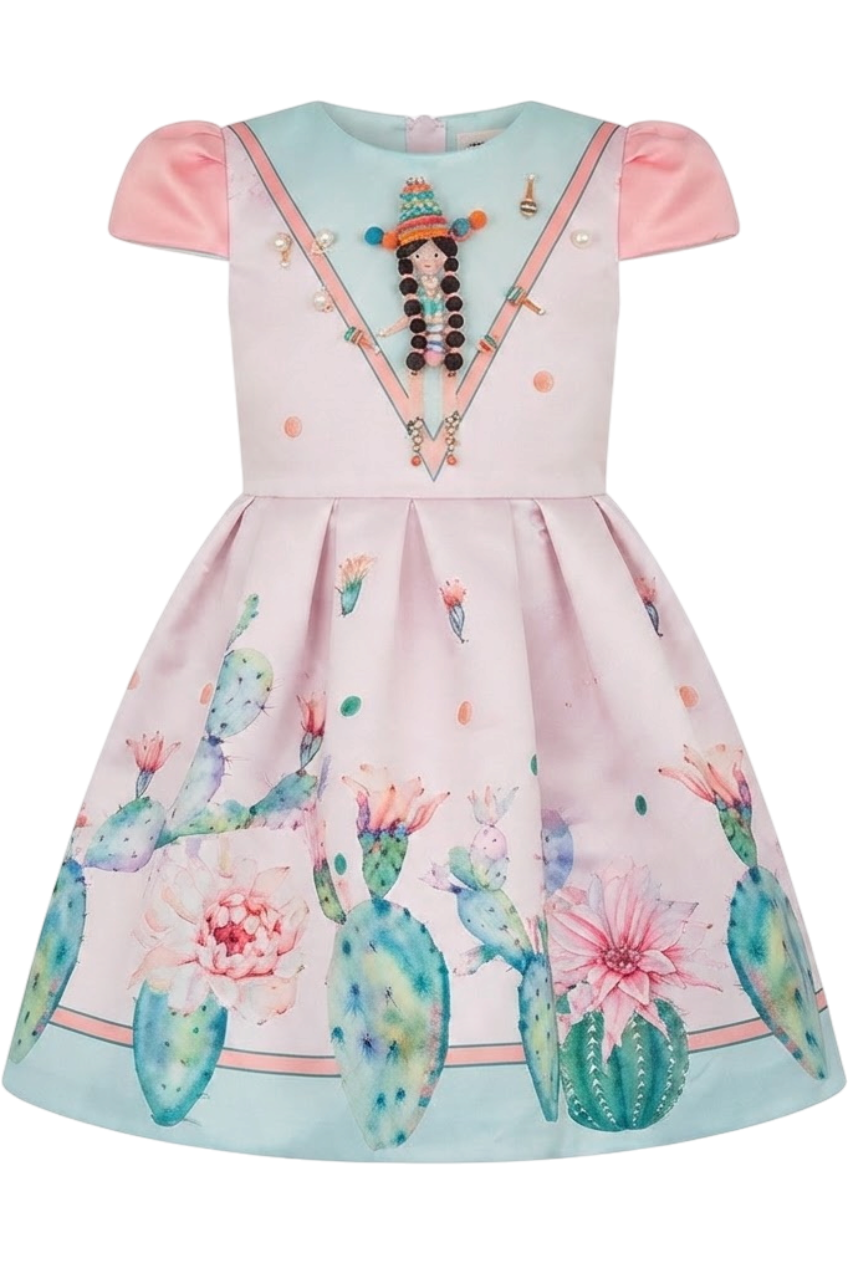 Pink and mint Mexican girl dress - product view