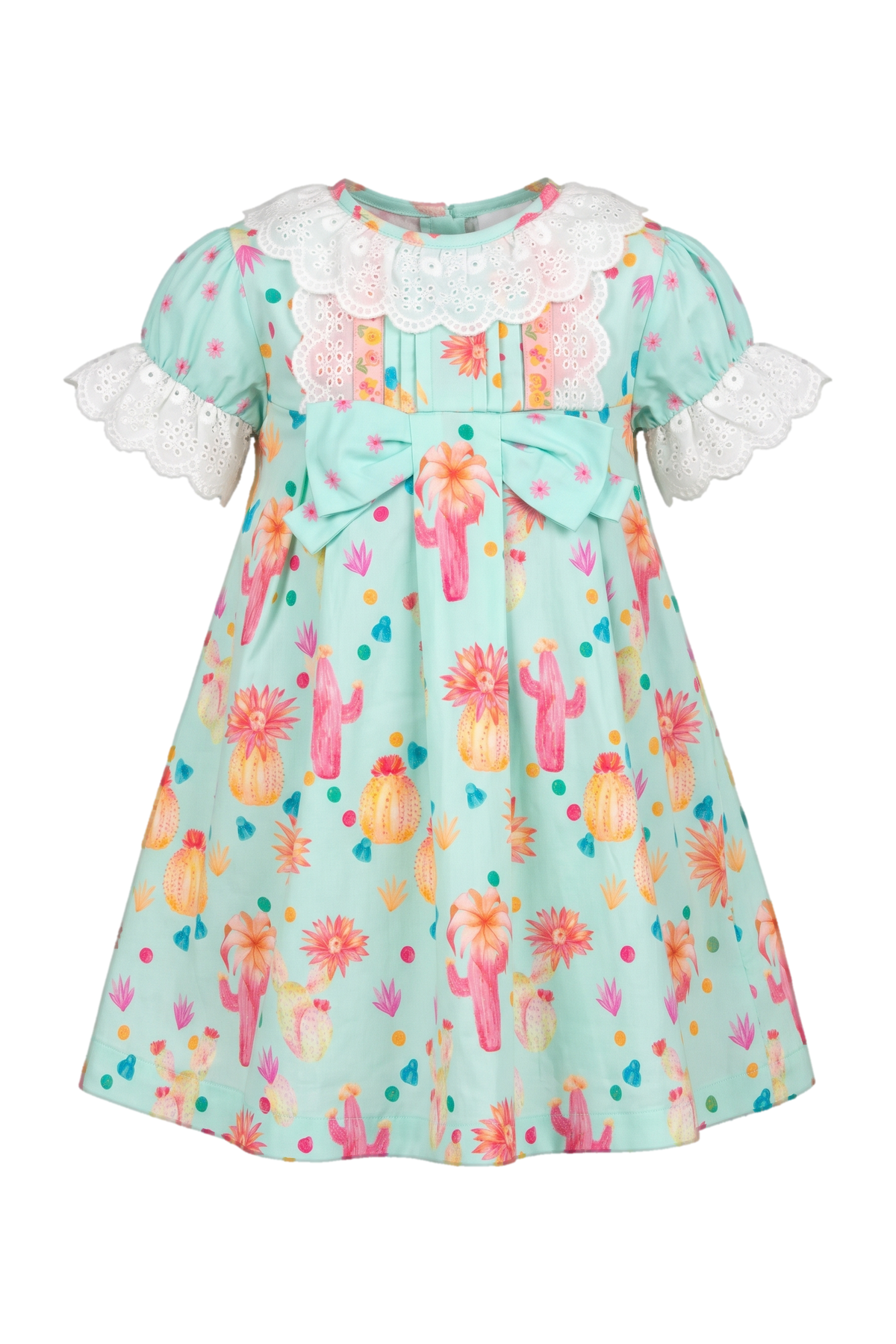 Baby mint yellow and pink cactuses dress with panties - product view