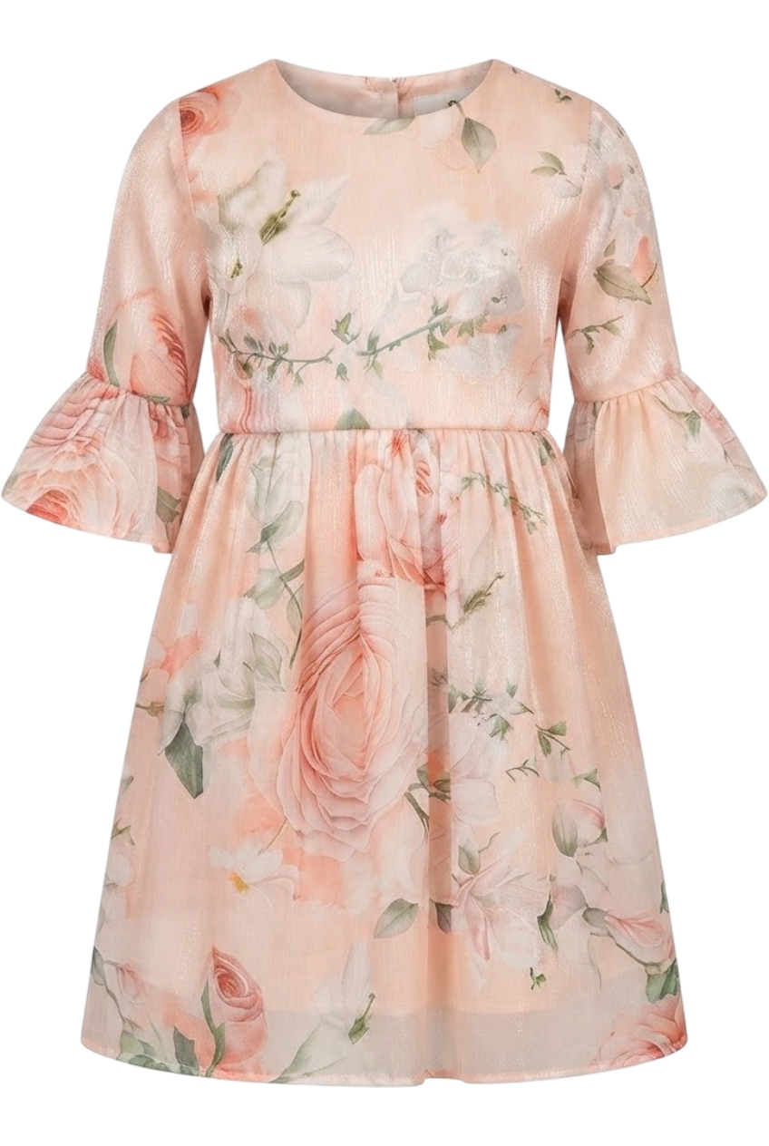 Peach shimmering ranunculus dress - product view