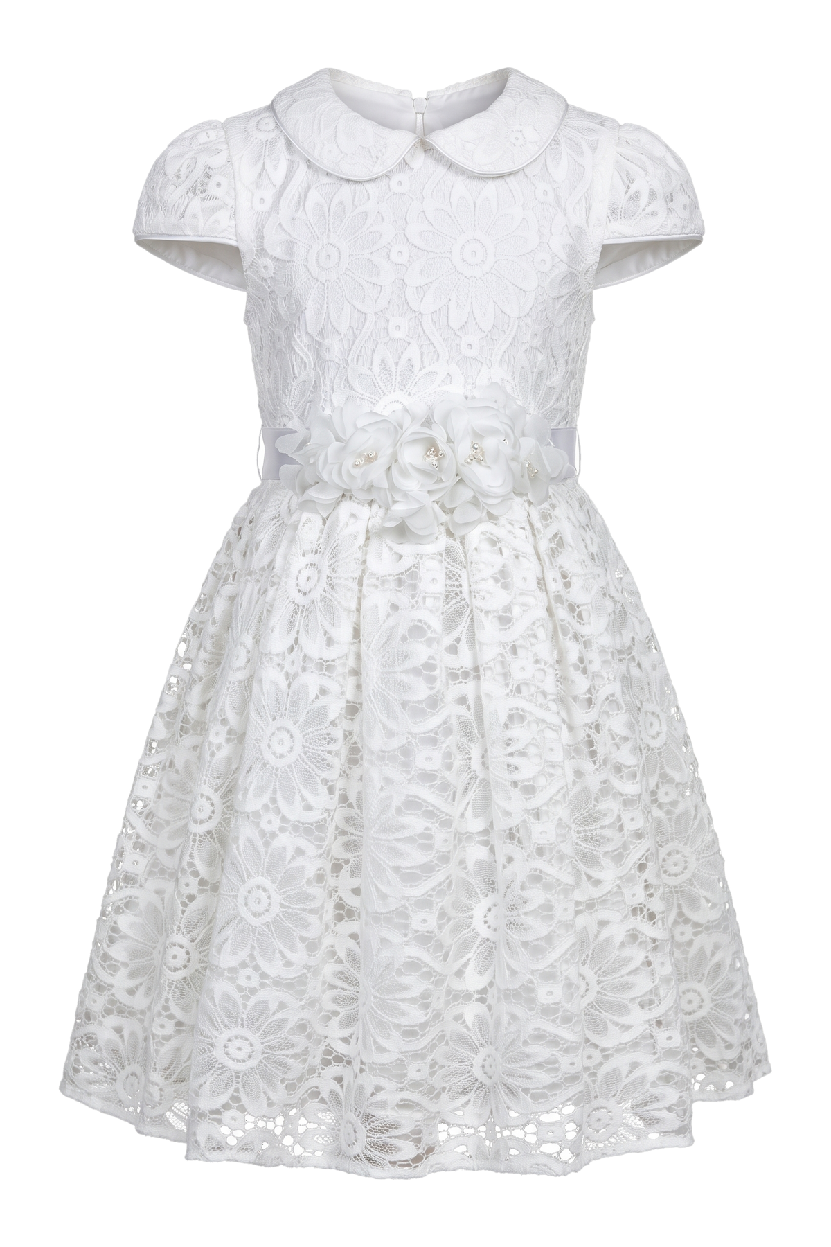 White floral dress with flower belt - product view