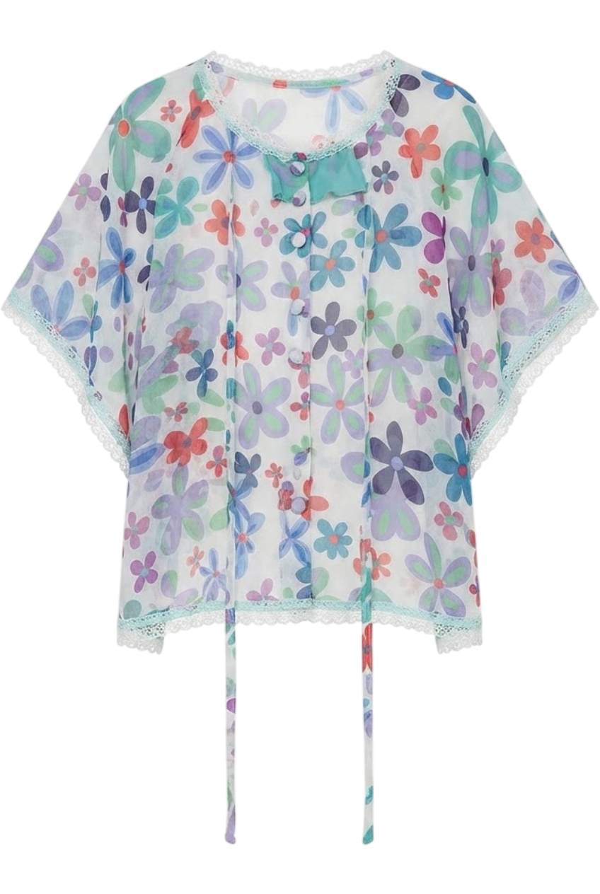 Blue floral chiffon tunic - product view