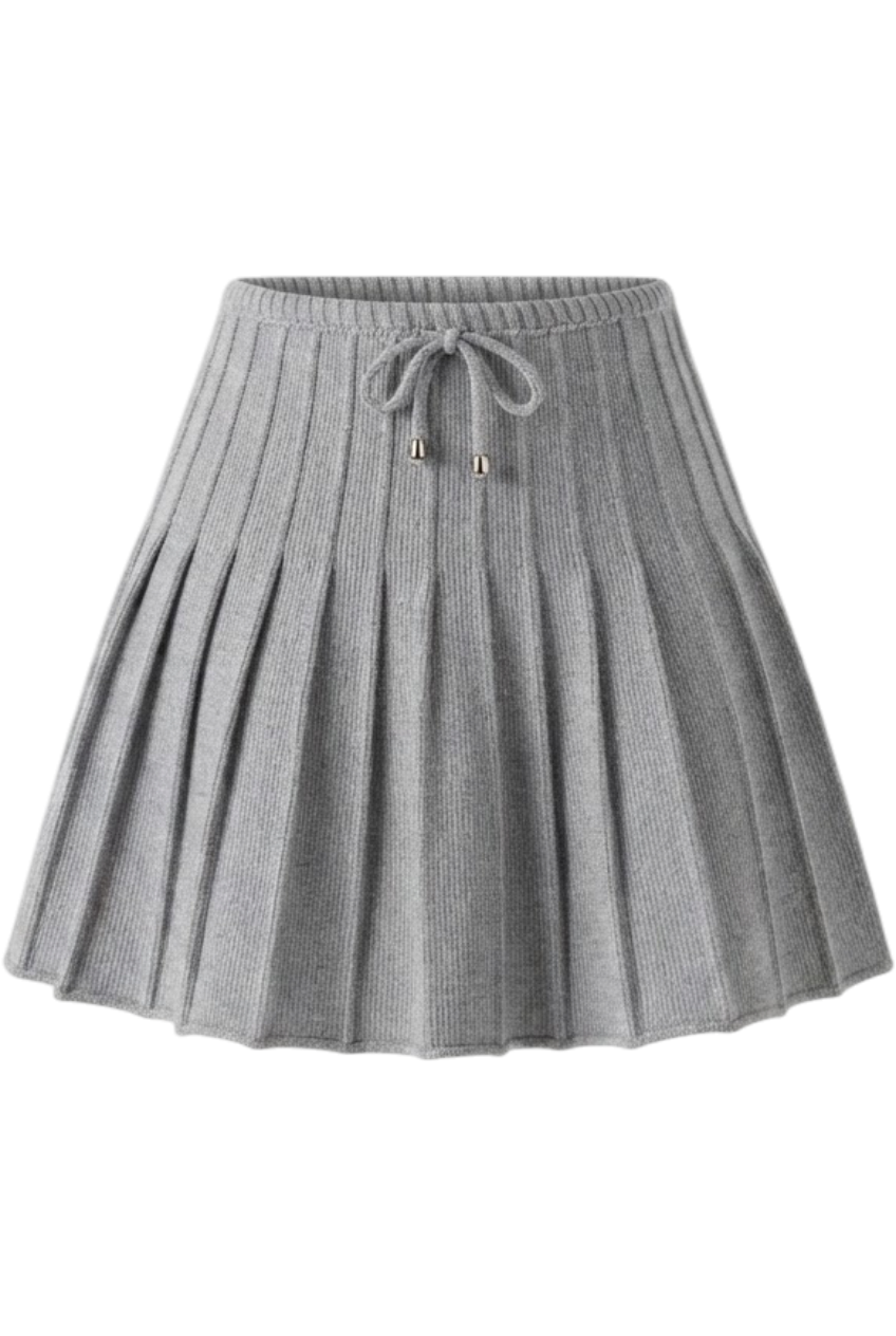 Gray knitted pleated skirt - product view