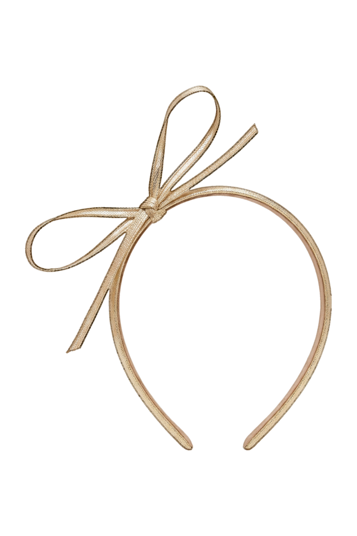 Gold metallic raffia headband with oversized bow - product view