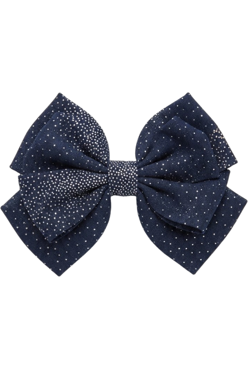 Dark blue and silver hair bow - product view