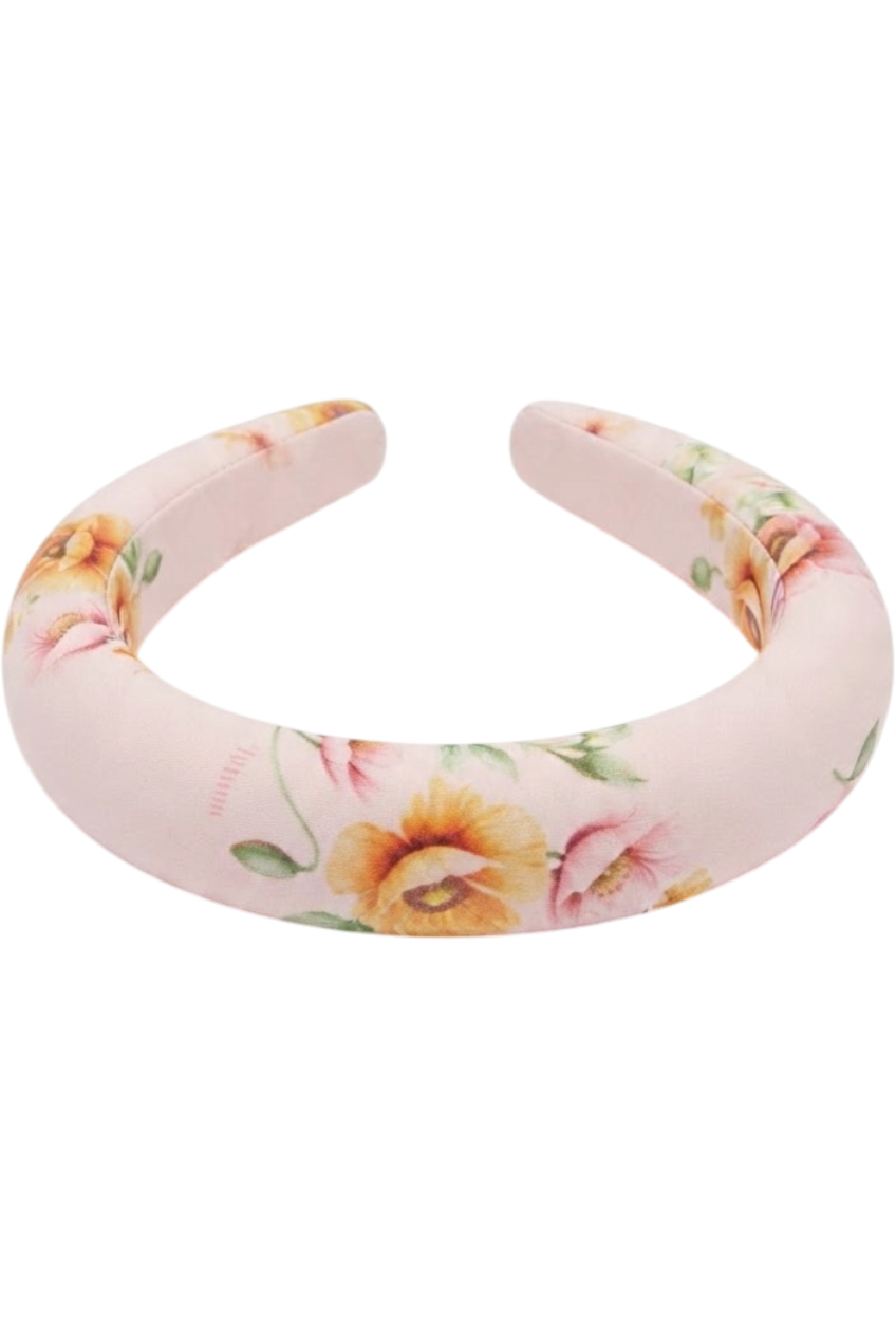 Soft pink padded hairband with floral print - product view