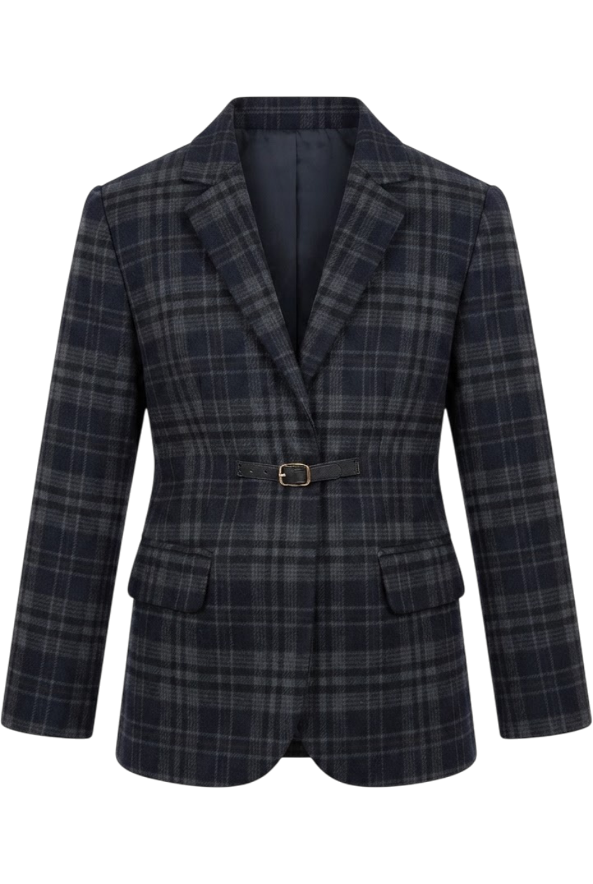 Checked blazer with belt - product view