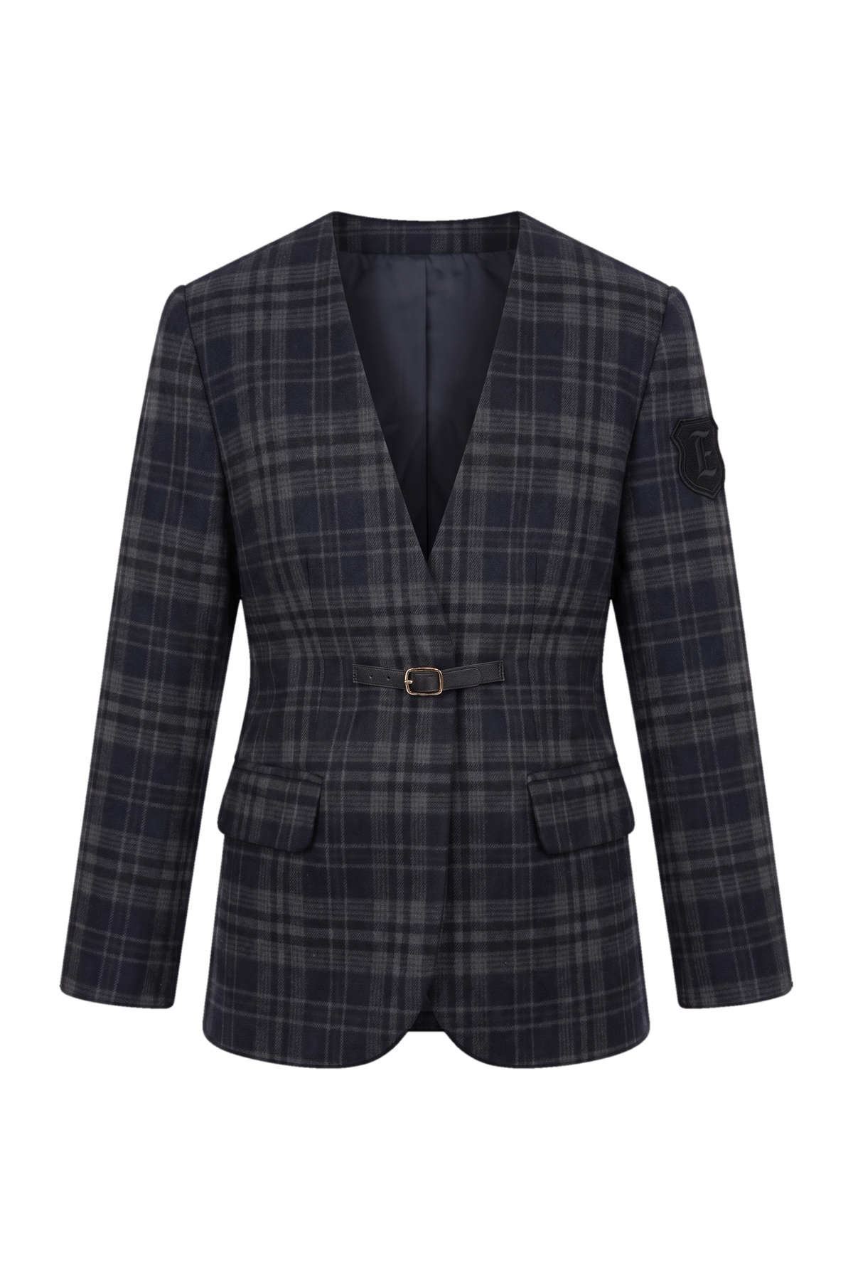 Checked blazer with belt - product view
