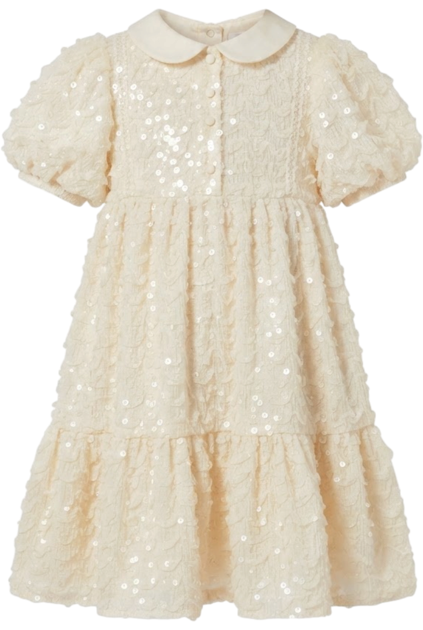 Ivory midi dress with sequins and a Peter Pan collar - product view