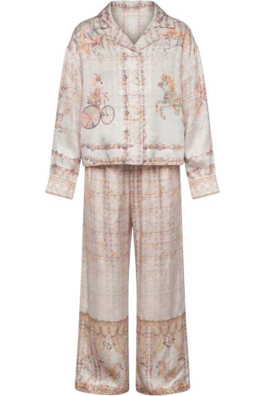 Silky two-piece set with carousel and circus print - product view