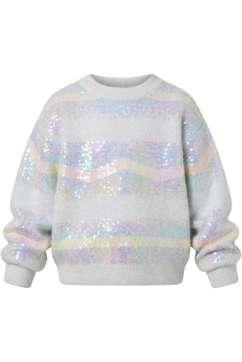 Oversized wool and cashmere sweater with pastel stripes and sequins - product view