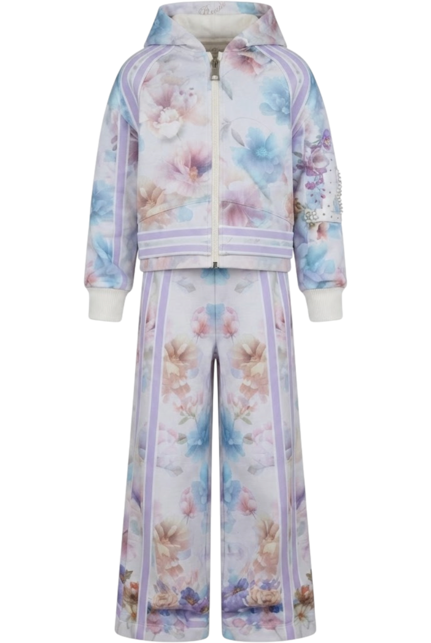 Pastel floral zip hoodie and wide-leg trouser set - product view