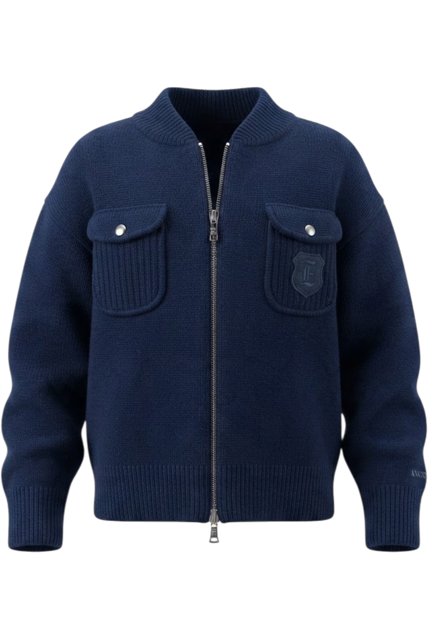 Navy knitted cardigan with wool and cashmere - product view