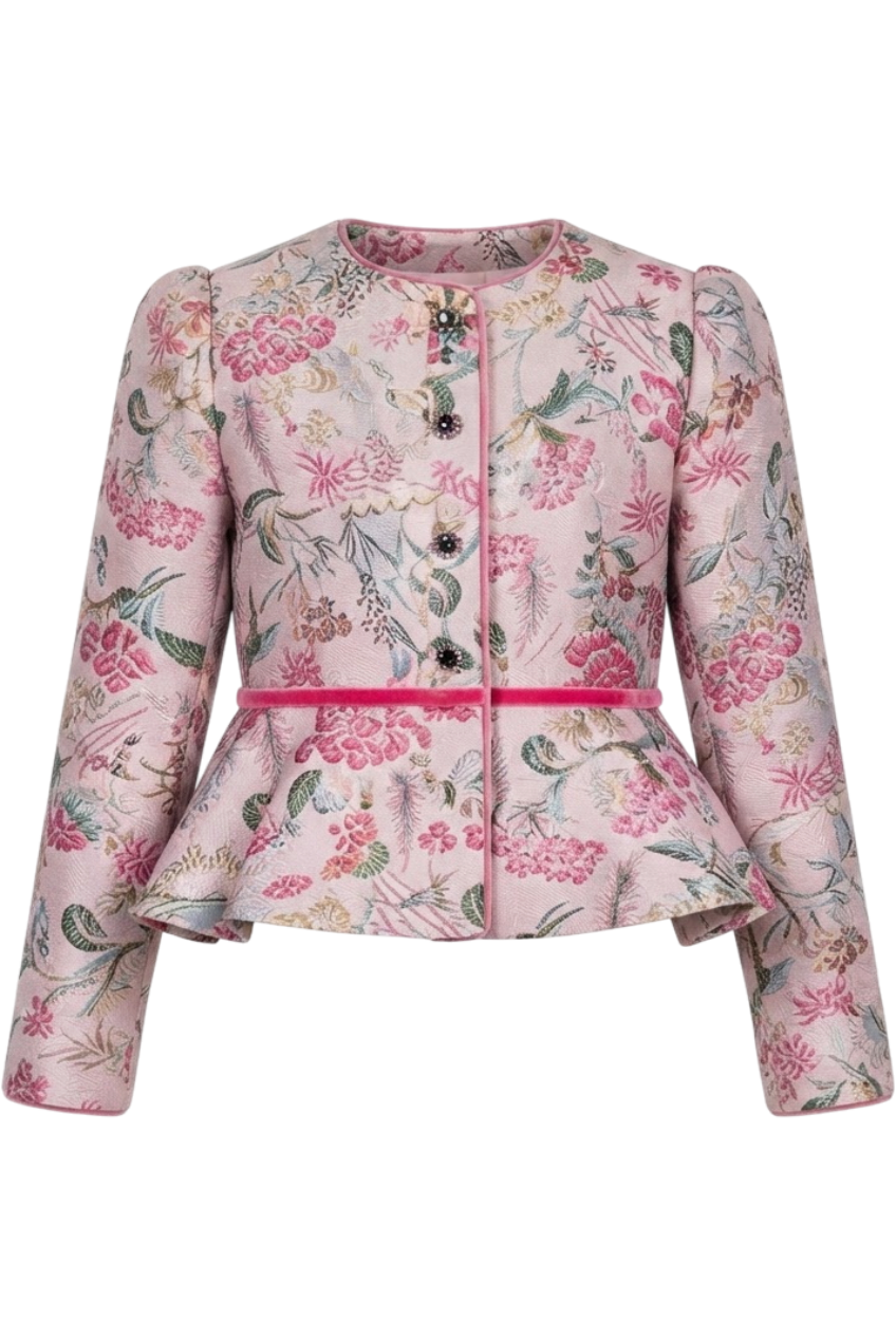 Pink floral jacquard blazer - product view