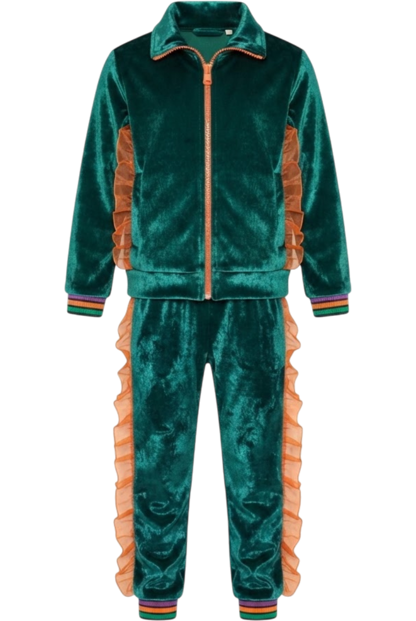 Shiny green velvet tracksuit - product view